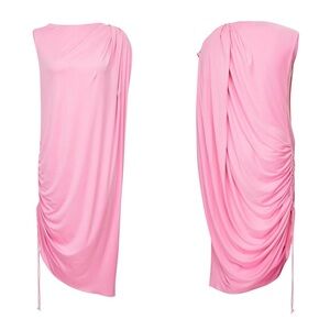 Marina Moscone Geranium Pink Draped Asym Midi Dress NWT Size 10